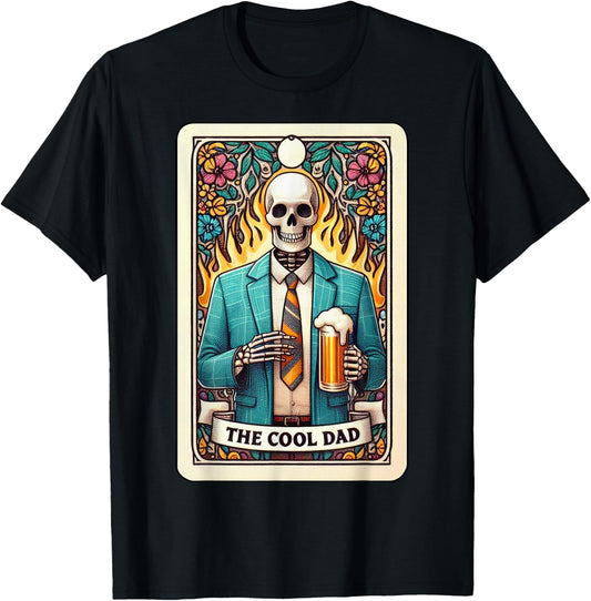 Cool Dad Tarot Card Skeleton Fathers Day Beer Daddy Papa Men T-Shirt - T-Shirt | Black