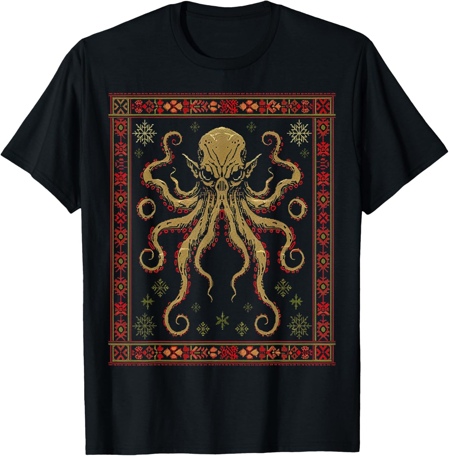 Cthulhu Evil Squid God Holiday Fun Ugly Christmas Sweater T-Shirt - T-Shirt | Black