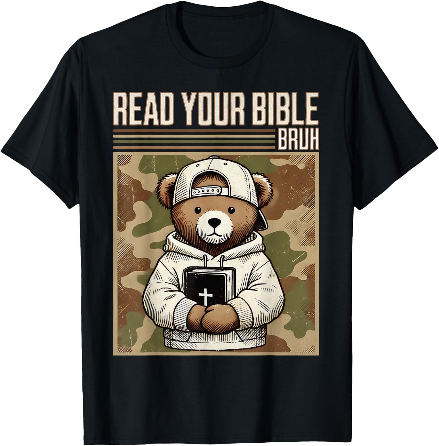 Read Your Bible Bruh Camo Hip Hop Teddy Bear Christian Men's T-Shirt - T-Shirt | Black