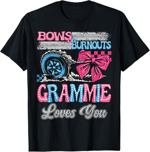 Burnouts or Bows Grammie Loves You Gender Reveal Party T-Shirt - T-Shirt | Black