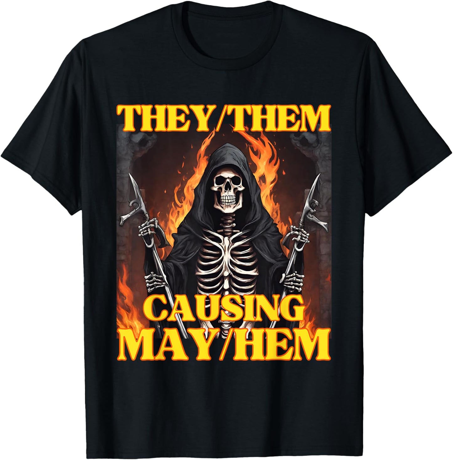 They Them Mayhem Funny Cringe Hard Skeleton Meme T-Shirt - T-Shirt | Black