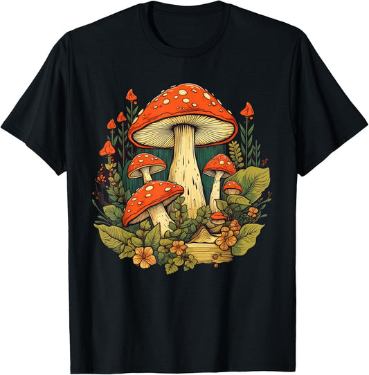 Cottagecore Mushroom Garden Lover T-Shirt - T-Shirt | Black
