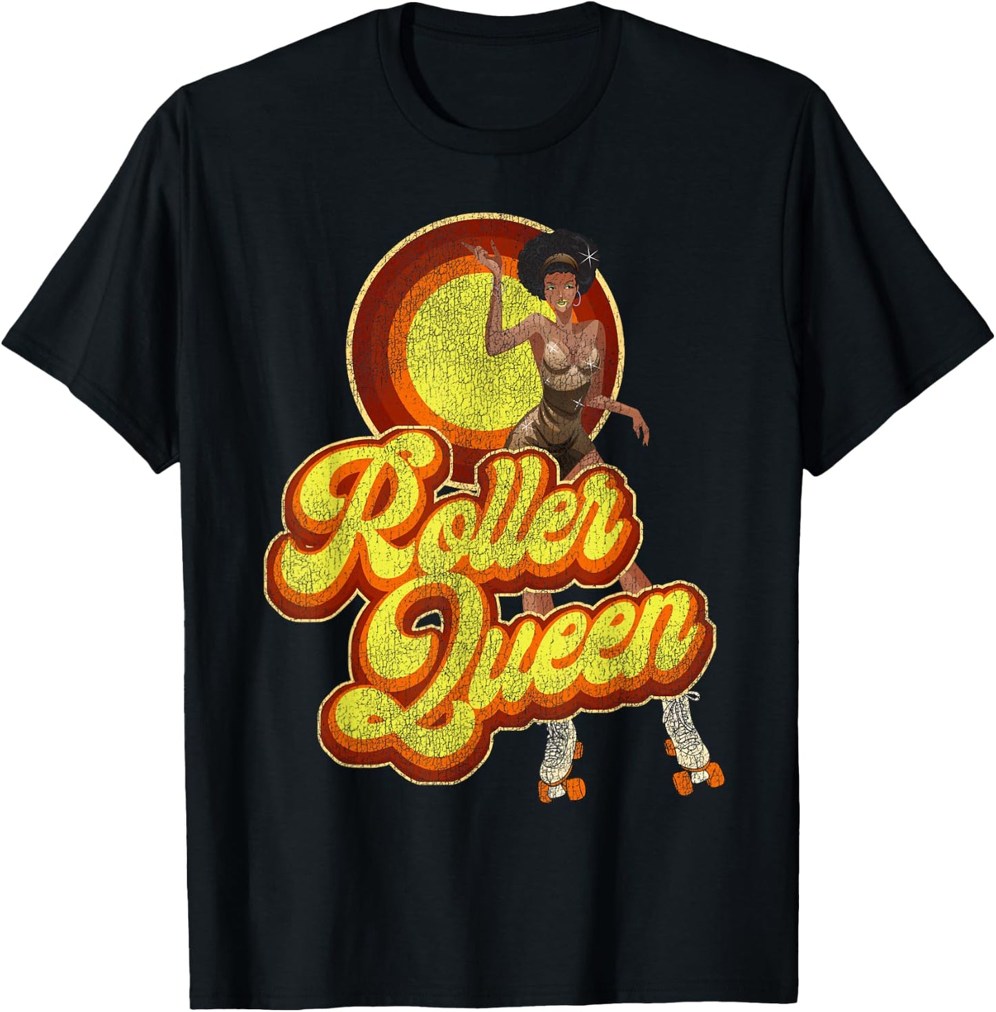 Cool Roller Skating Skate Girl 1970S Retro Afro T-Shirt - T-Shirt | Black