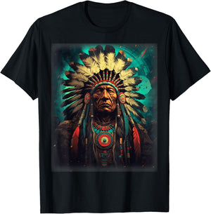 Native American Indian Headdress Traditional Art Men Women T-Shirt - T-Shirt | Black