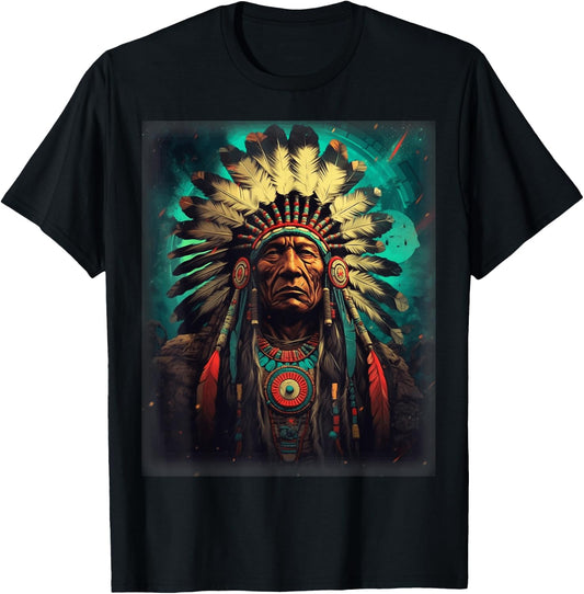Native American Indian Headdress Traditional Art Men Women T-Shirt - T-Shirt | Black