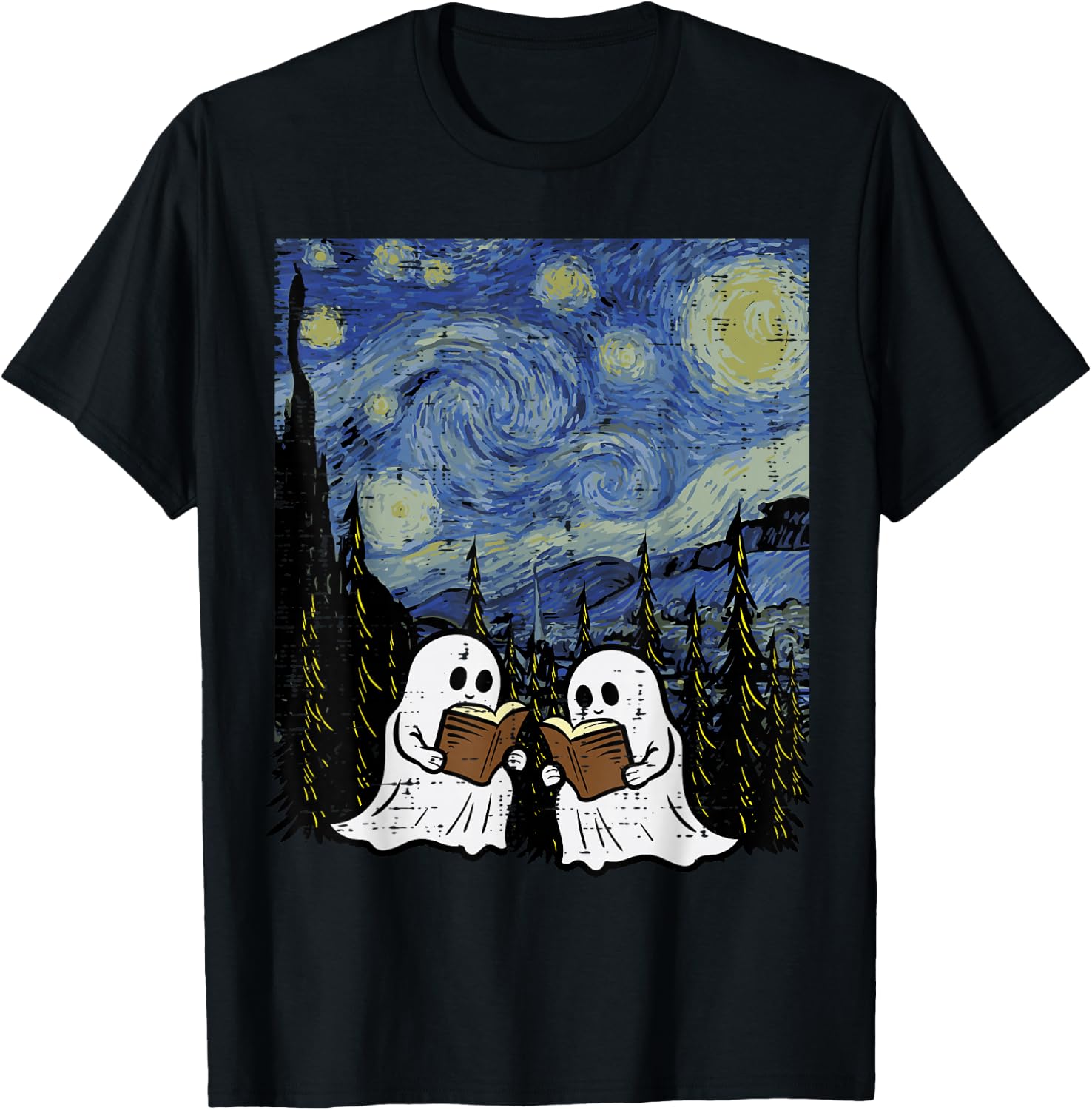Halloween Ghosts Books Starry Night Costume Men Women Kids T-Shirt - T-Shirt | Black