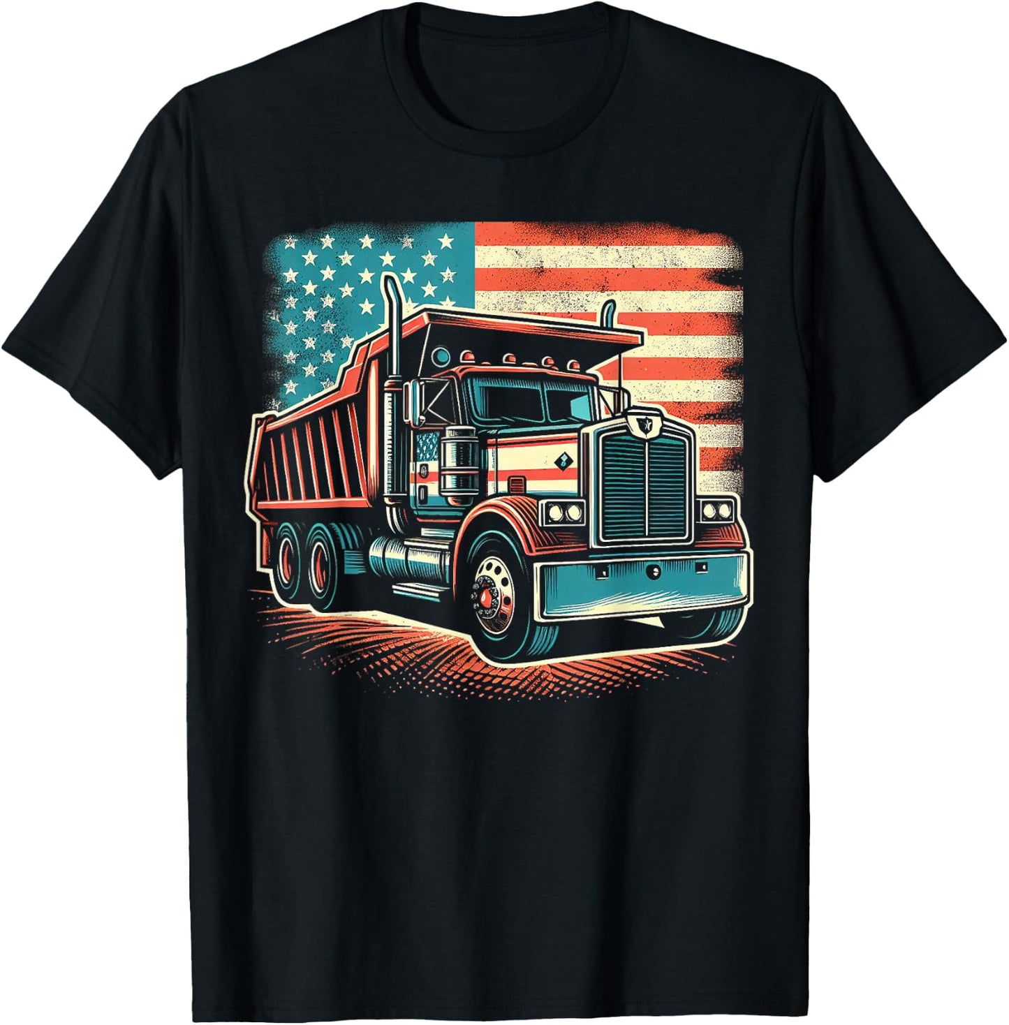 Dump Truck Driver American Flag Trucker Vintage Men Women T-Shirt - T-Shirt | Black