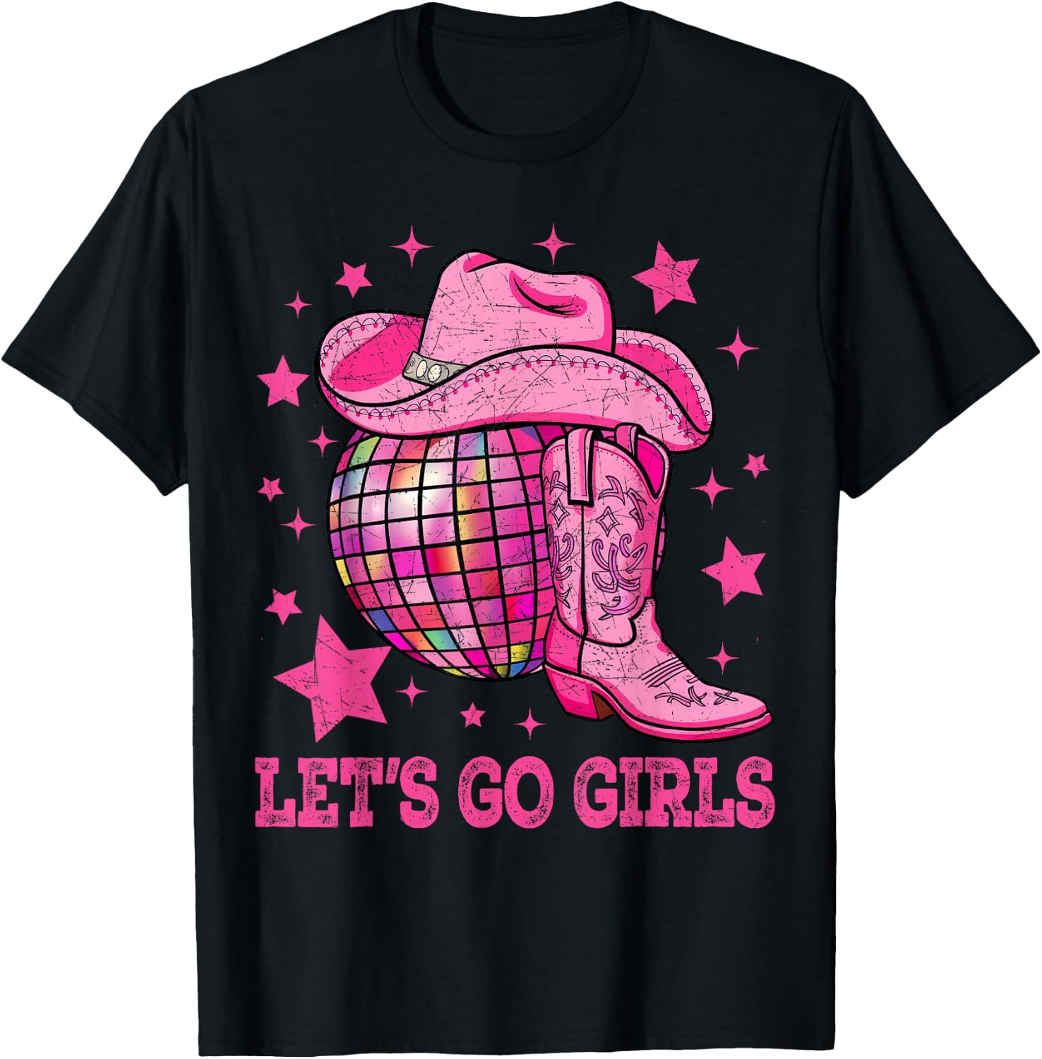 Western Disco Bachelorette Party Cowgirl Let's Go Girls T-Shirt - T-Shirt | Black