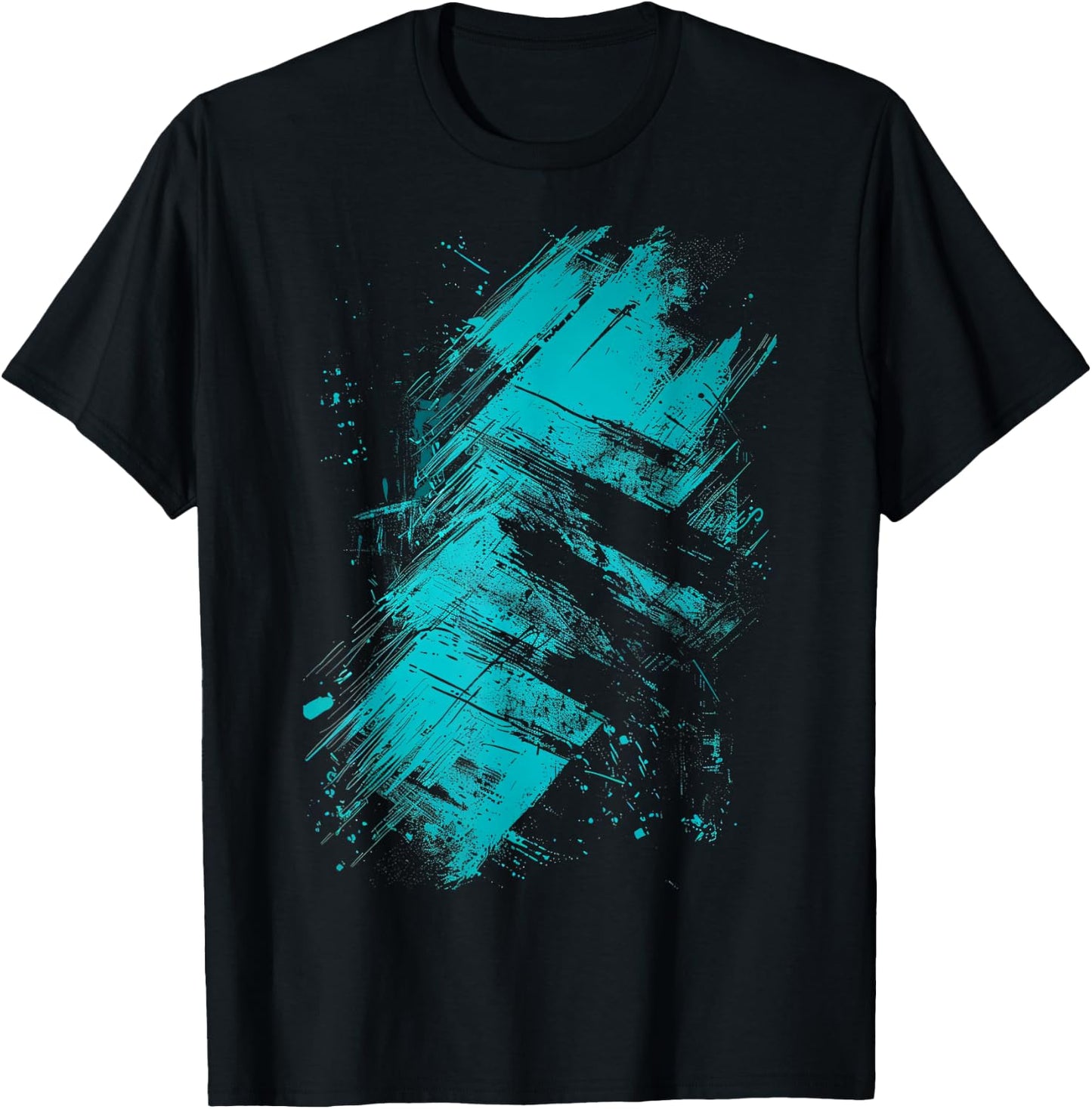 Teal And Black Grunge T-Shirt - T-Shirt | Black