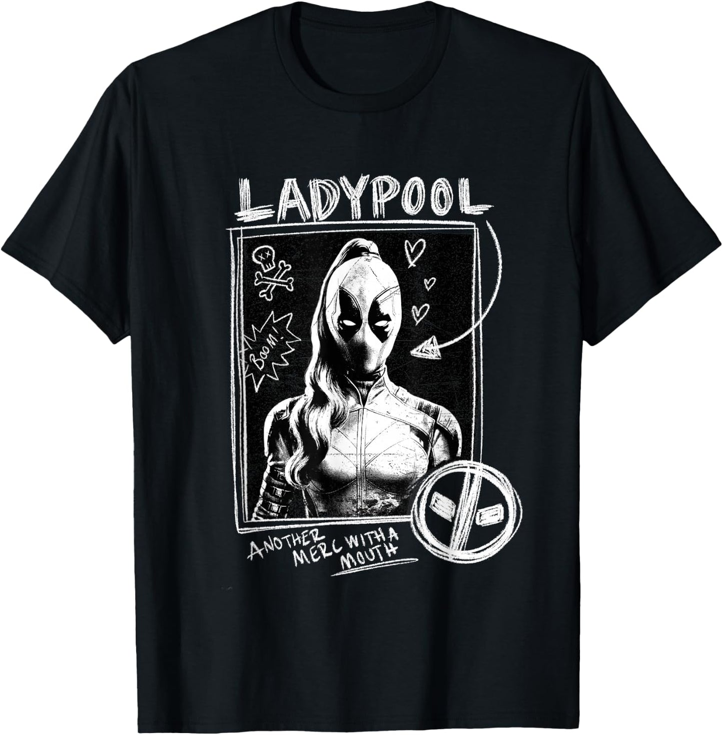 Marvel Studios Deadpool & Wolverine Ladypool Chalk Doodles T-Shirt - T-Shirt | Black