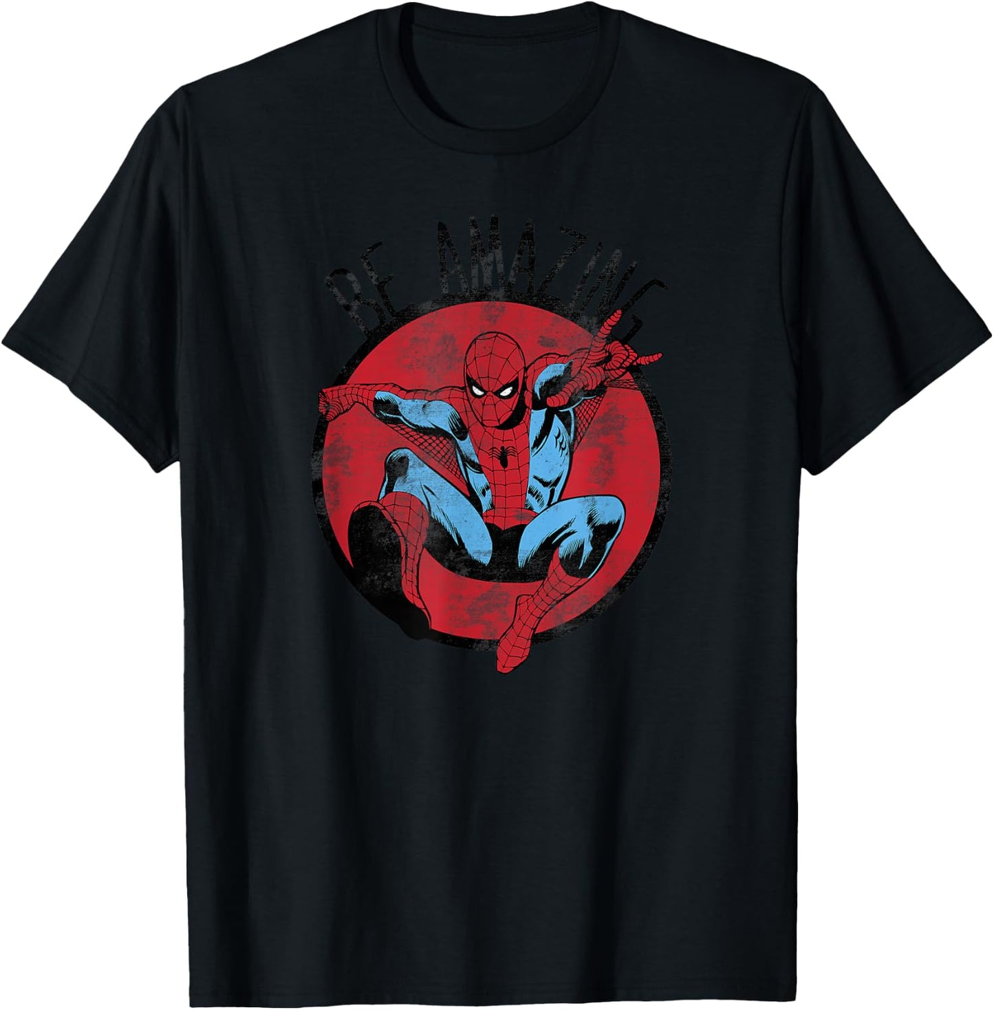 Marvel Spider-Man Be Amazing Distressed Comic Circle T-Shirt - T-Shirt | Black