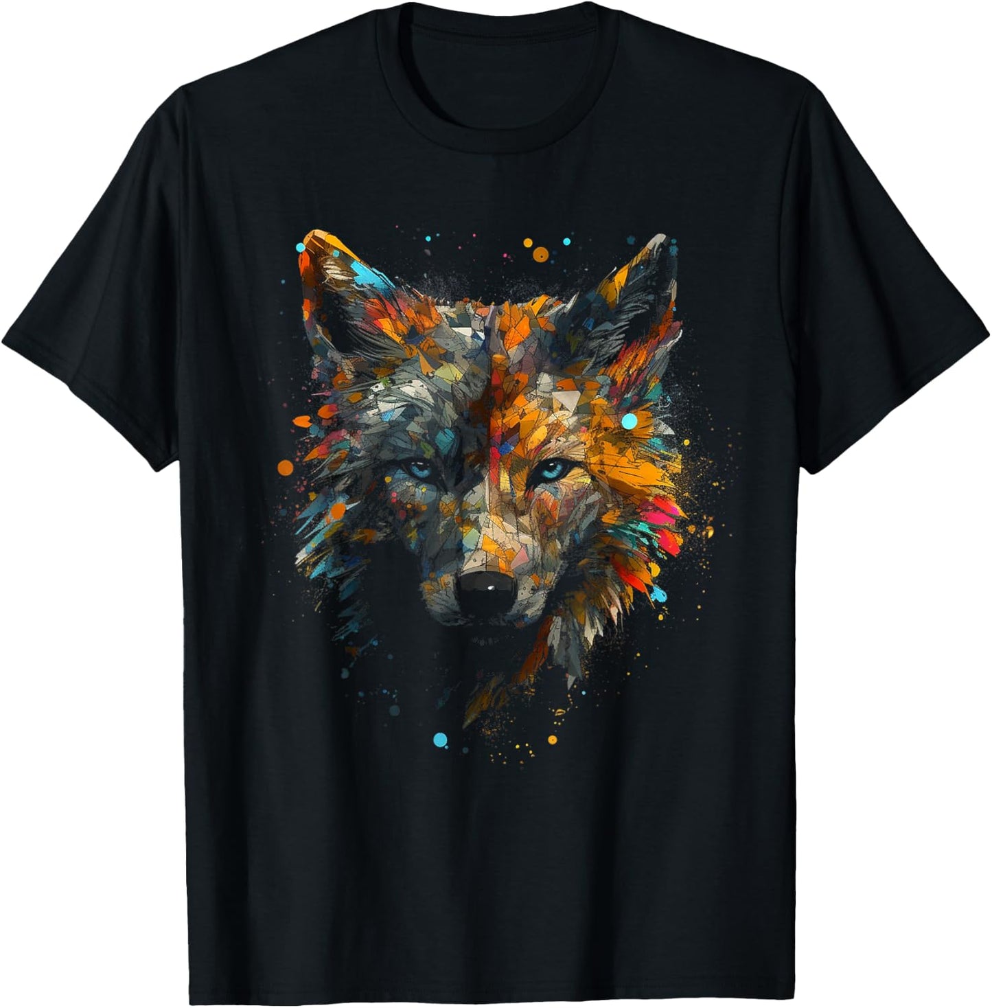 Wolf Colourful Autumn Leaves - Animal Art Motif Wolf T-Shirt - T-Shirt | Black