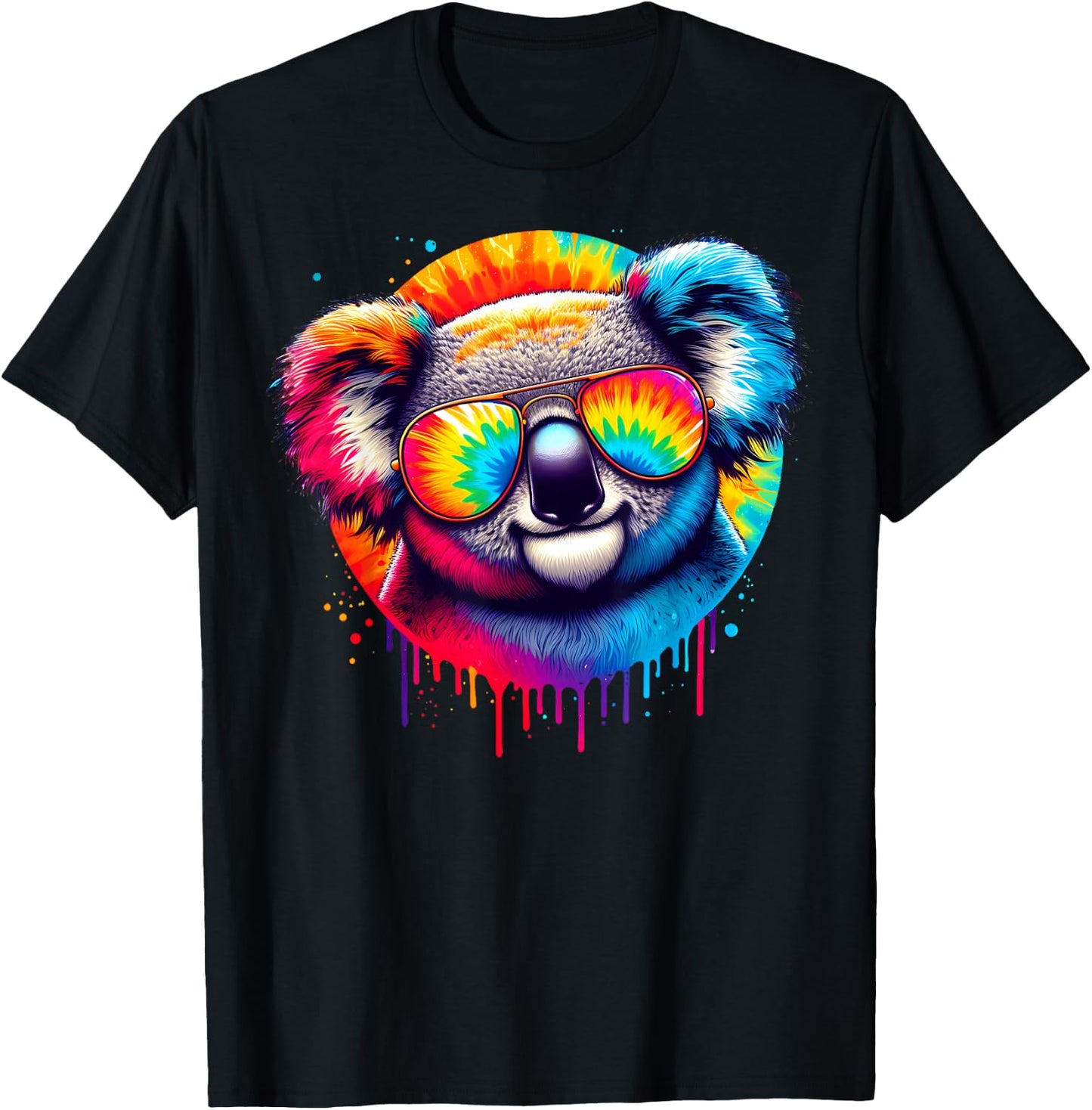 Cool Tie Dye Sunglasses Koala Graphic Illustration Art T-Shirt - T-Shirt | Black