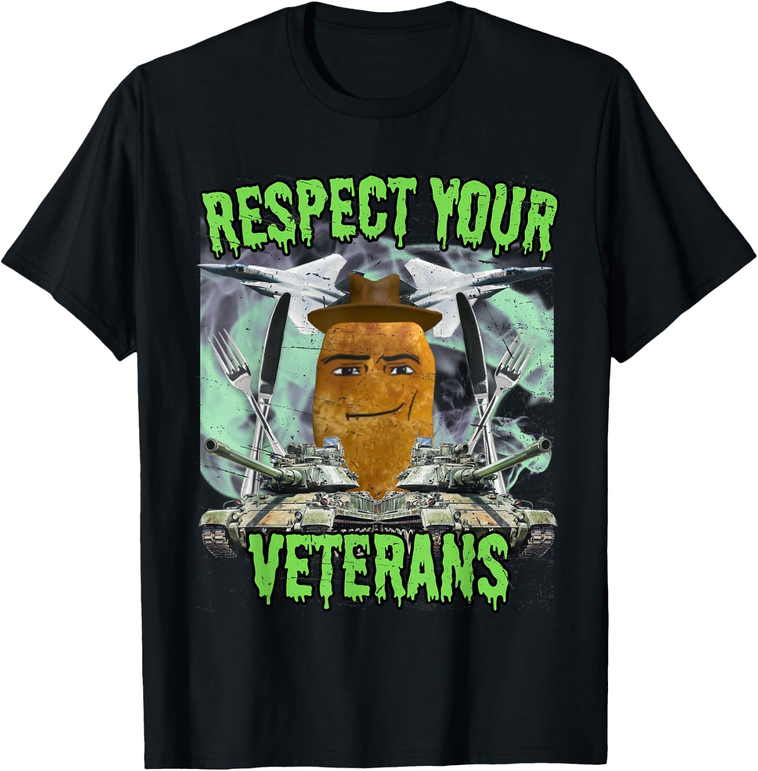 Chicken Nugget Man Face Cowboy Meme T-Shirt - T-Shirt | Black