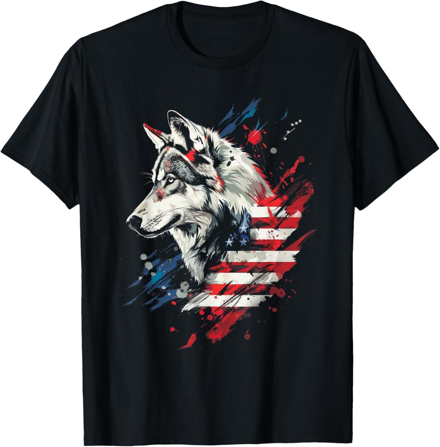 Wolf American Flag USA Patriotic Wolf Lover Women Kids Men T-Shirt - T-Shirt | Black