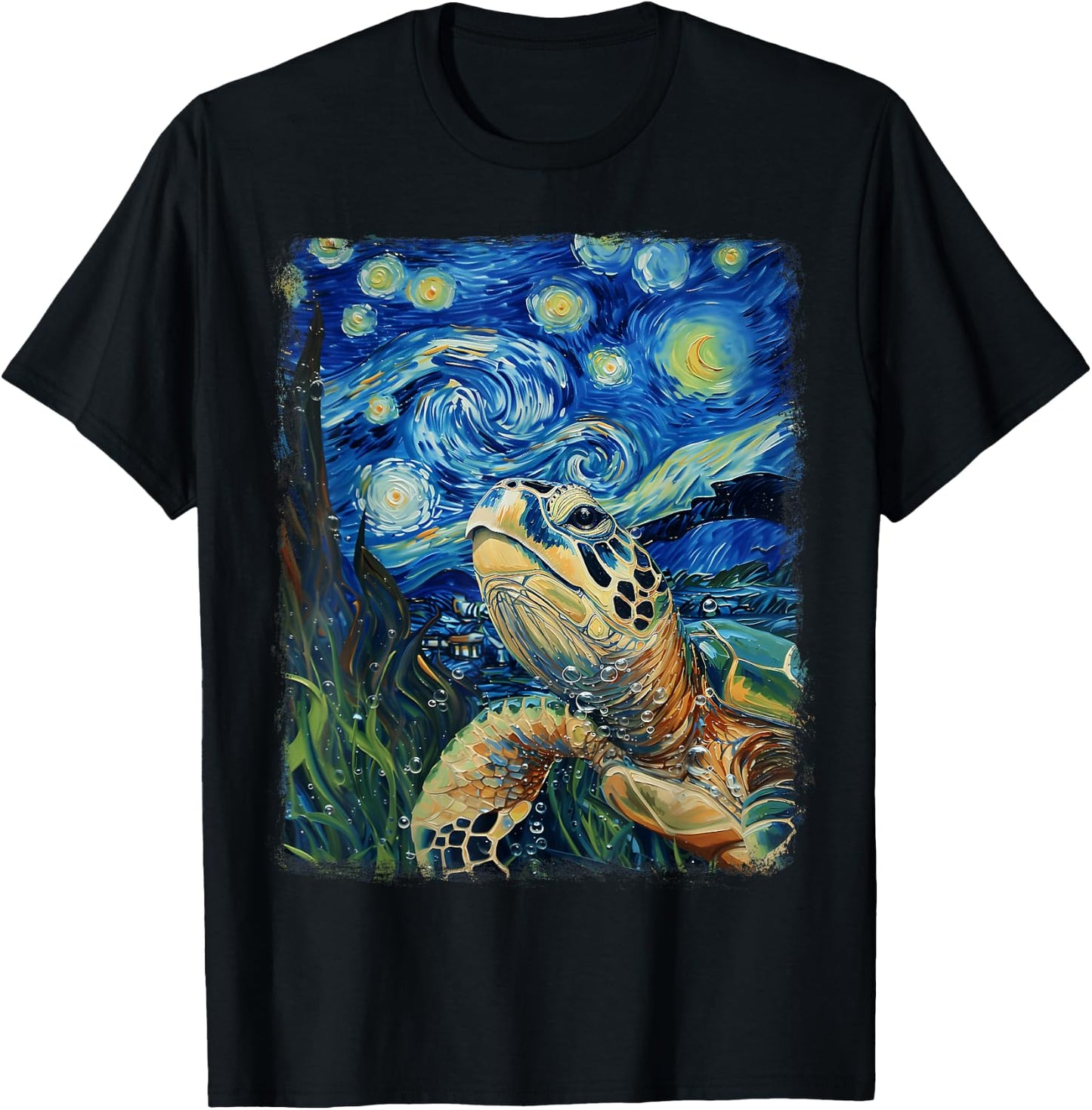 Sea Turtle Ocean Starry Night Painting T-Shirt - T-Shirt | Black