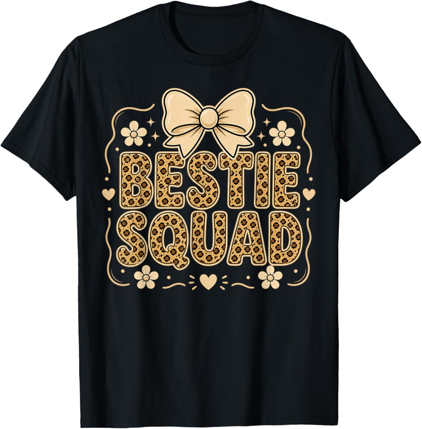 Bestie Squad Leopard Bow Best Friends Matching Girls Party T-Shirt - T-Shirt | Black