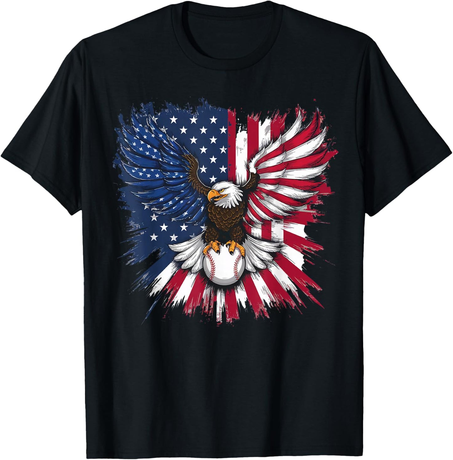 American Flag Baseball Player Bat Fan Catcher Pitcher USA T-Shirt - T-Shirt | Black