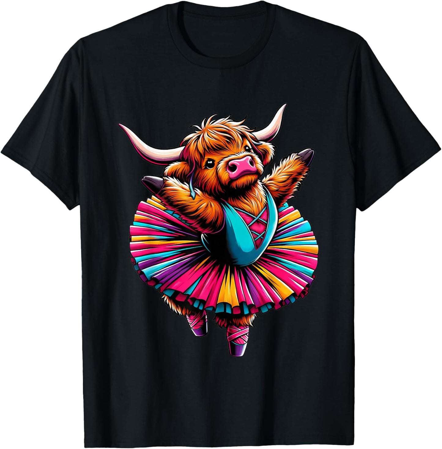 Ballerina Scottish Highland Cow Dancing T-Shirt - T-Shirt | Black