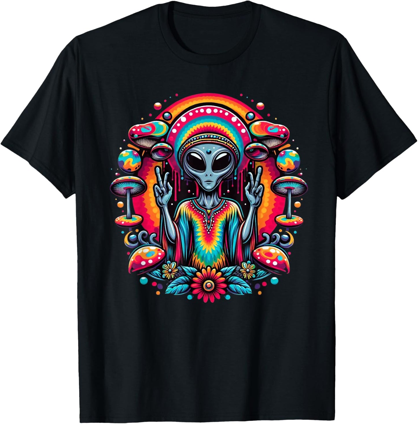 Tie Dye Alien Peace Sign Funny Boho Hippie T-Shirt - T-Shirt | Black