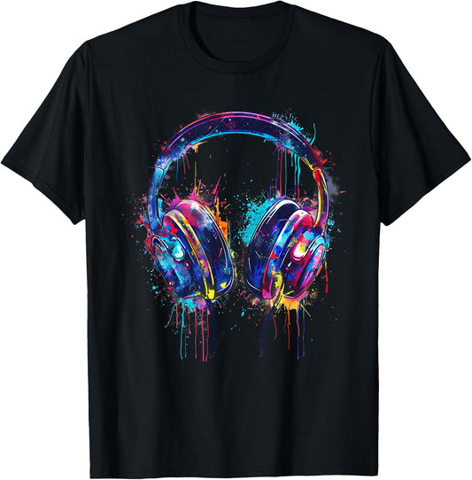 Headphones Music DJ Splash Dance Club Music Headphones House T-Shirt - T-Shirt | Black