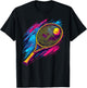 Colorful painted Tennis Racket and Ball on artistic Tennis T-Shirt - T-Shirt | Black