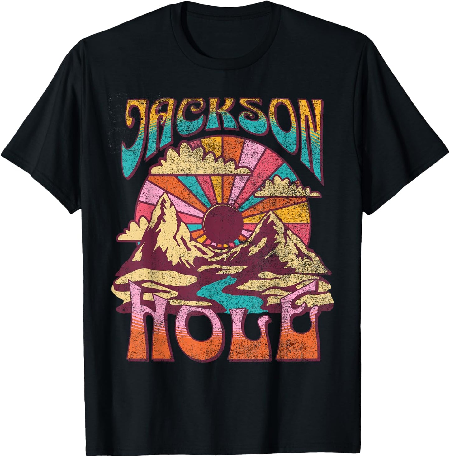 Jackson Hole Wyoming Nature Hiking Mountains Outdoors Retro T-Shirt - T-Shirt | Black