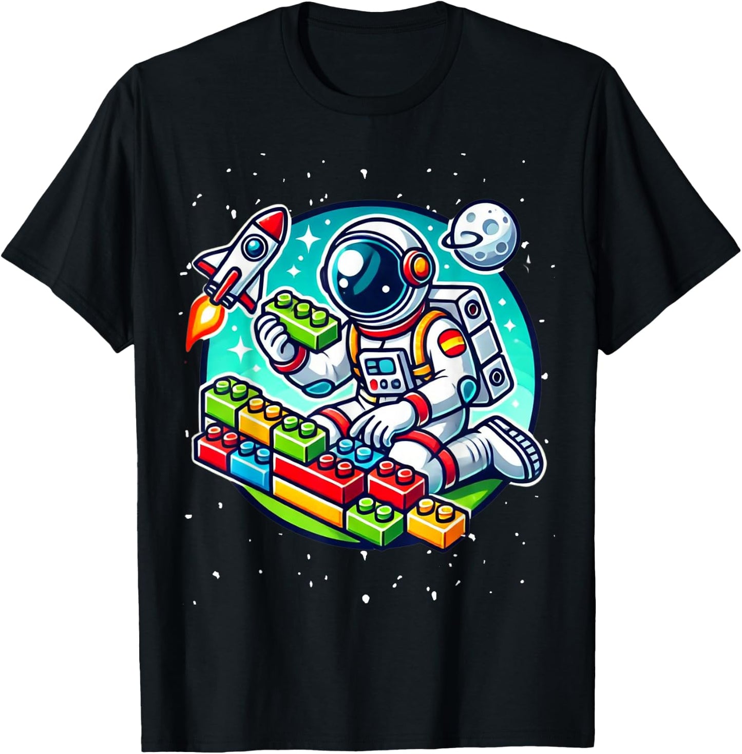 Master Builder Space Astronaut Building Blocks Bricks Boys T-Shirt - T-Shirt | Black