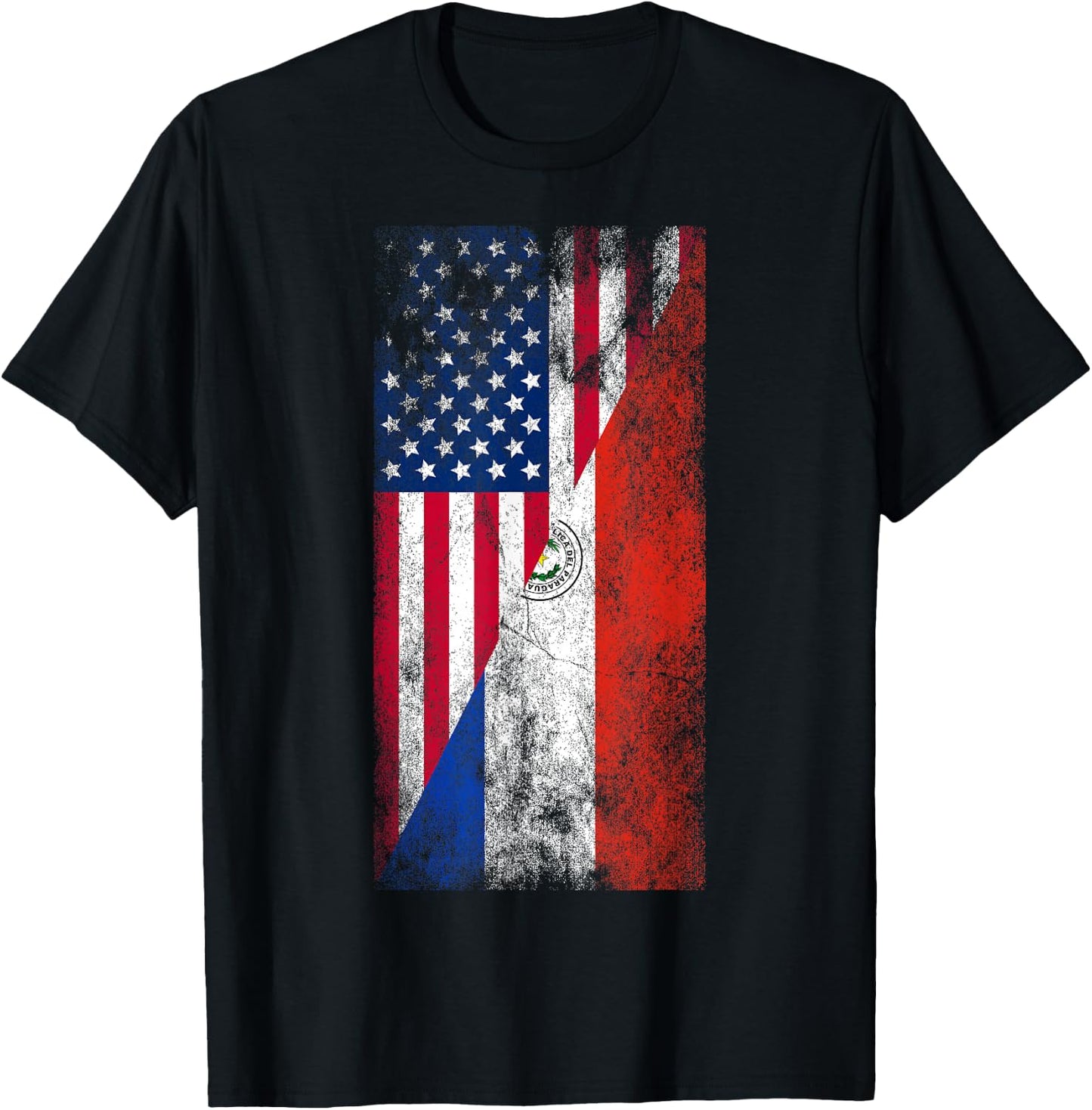 USA & Paraguay Flags - United States of America, Paraguayan T-Shirt - T-Shirt | Black