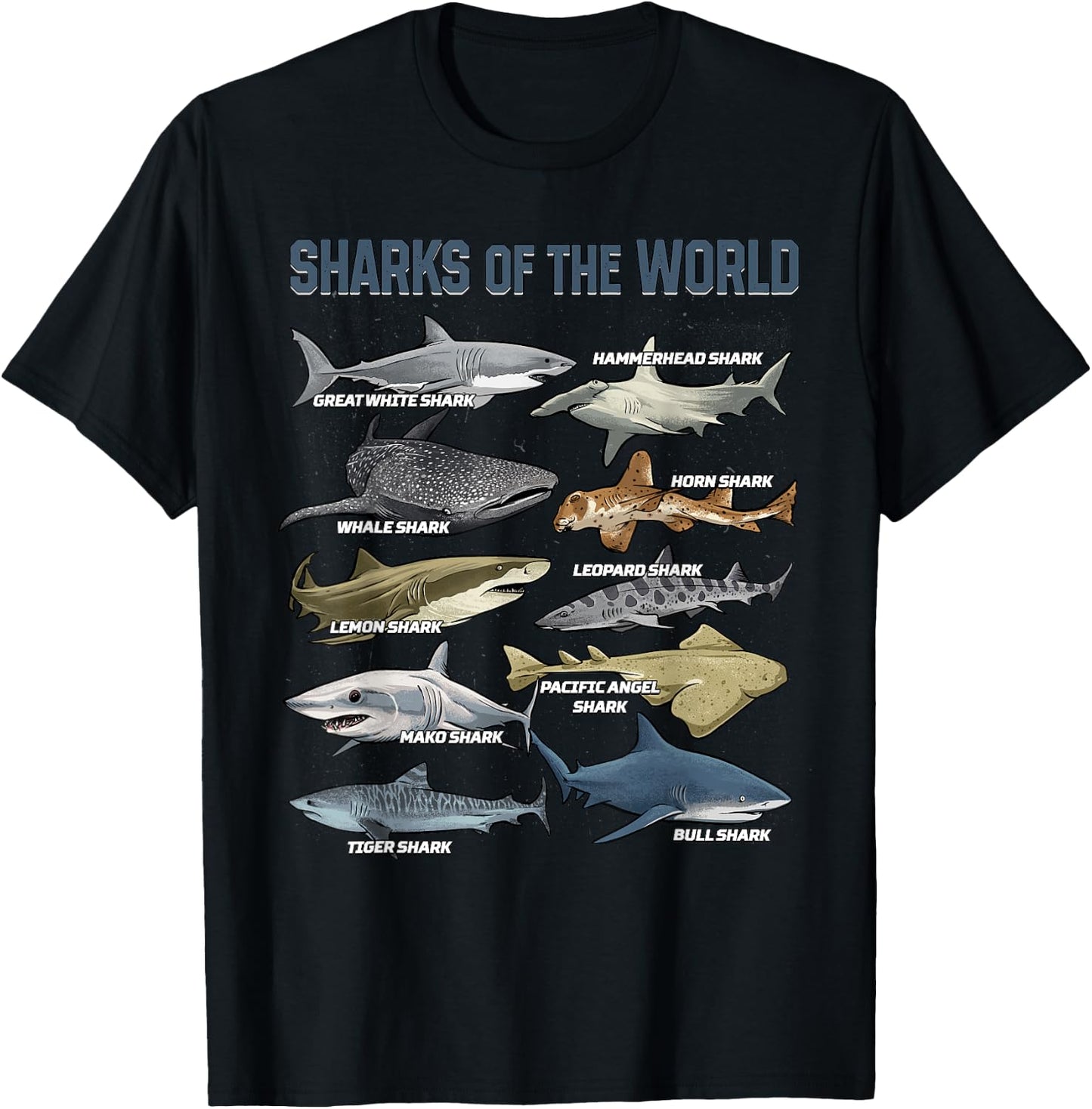 Sharks Animals of the World Marine Biology Fish Shark Lovers T-Shirt - T-Shirt | Black