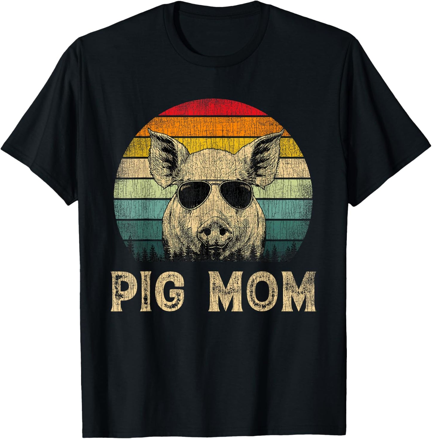 Vintage Pig Mom Pig Lovers Mommy Mother's Day T-Shirt - T-Shirt | Black