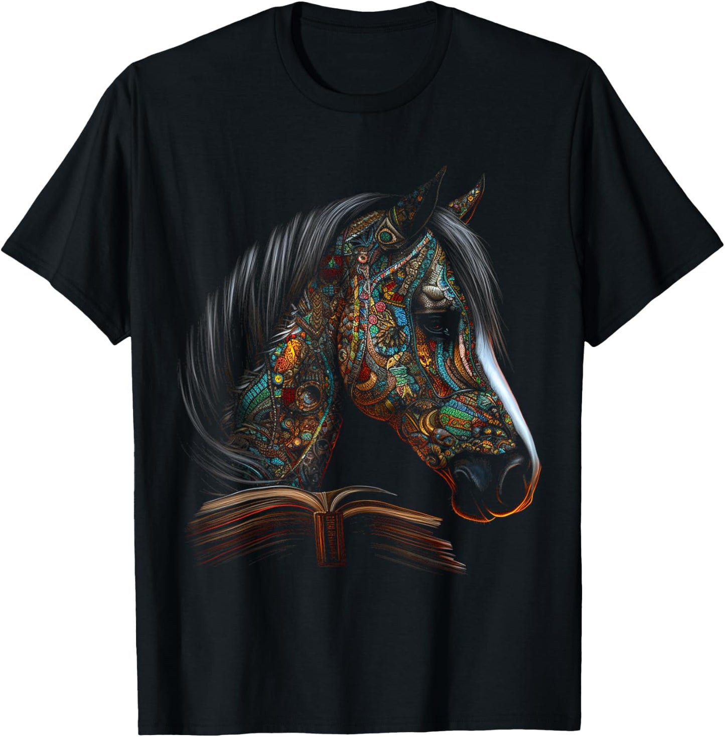 Horse Artwork - Horse Motif Book Riding Animals Horse T-Shirt - T-Shirt | Black