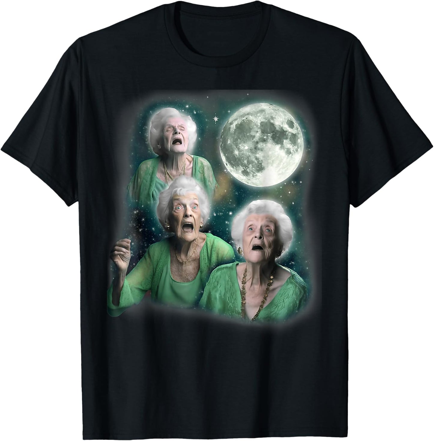 Three Granny Moon Funny Oddly Specific Dank Meme T-Shirt - T-Shirt | Black