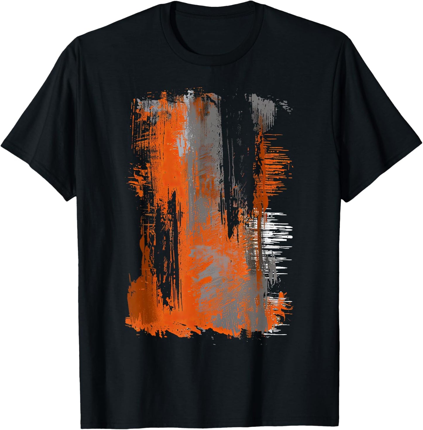 Orange And Black Brushstroke Art Graphic T-Shirt - T-Shirt | Black