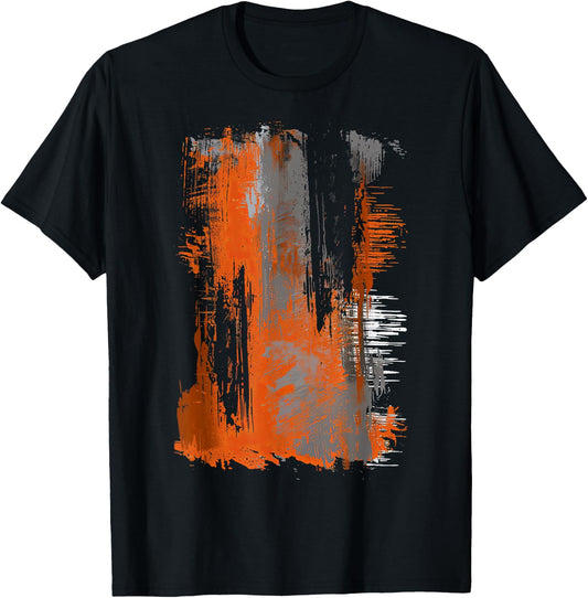 Orange And Black Brushstroke Art Graphic T-Shirt - T-Shirt | Black