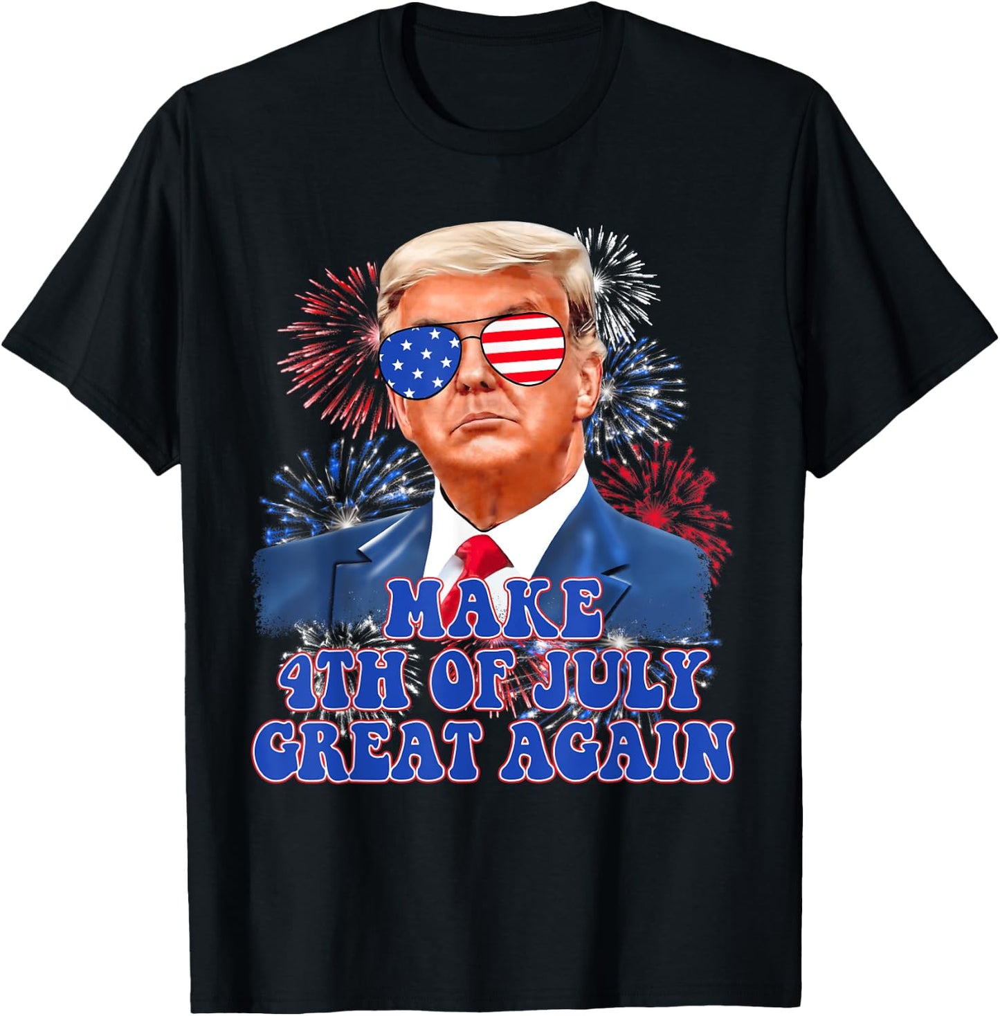 Trump Make 4th Of July Great Again American Flag Firework Kids Men T-Shirt - T-Shirt | Black