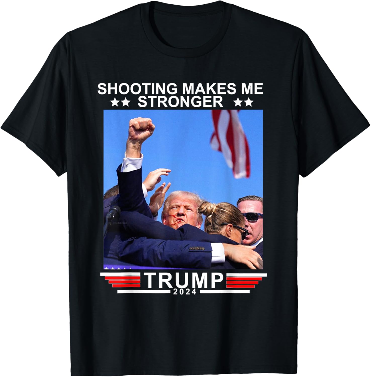 Shooting Makes Me Stronger Trump 2024 T-Shirt - T-Shirt | Black