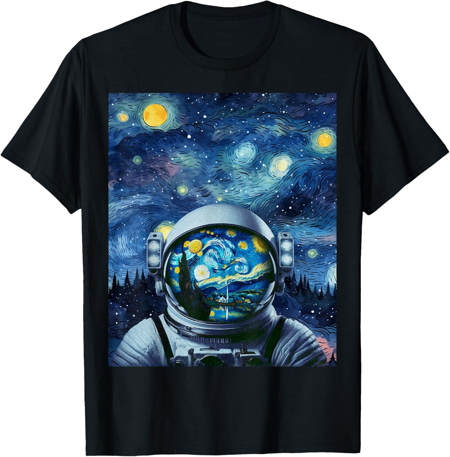 Graphic Van Gogh Starry Night Space Lovers Astronaut Lover T-Shirt - T-Shirt | Black