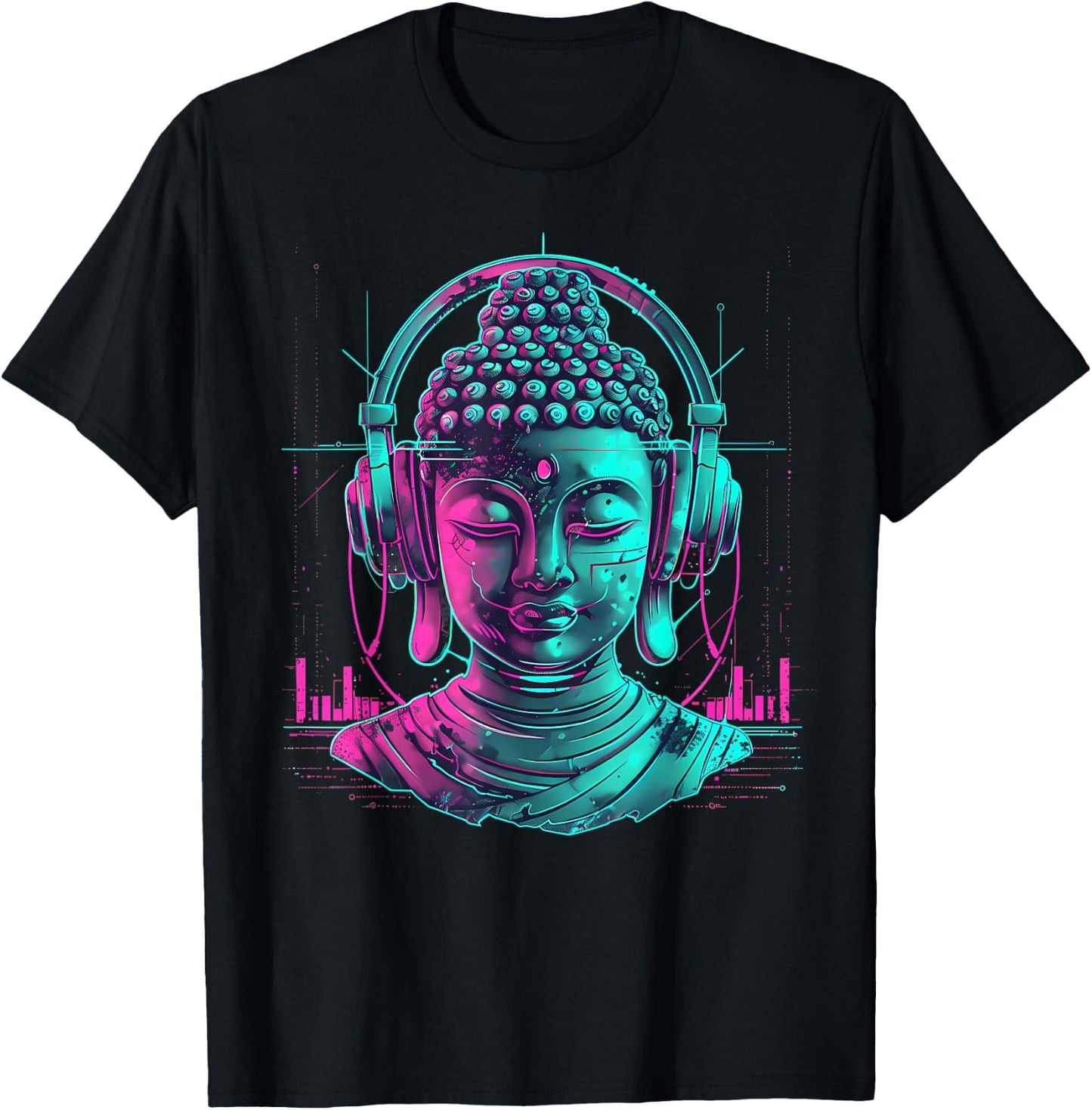 DJ Buddha Buddhist Beatmaker Music Headphones Techno T-Shirt - T-Shirt | Black