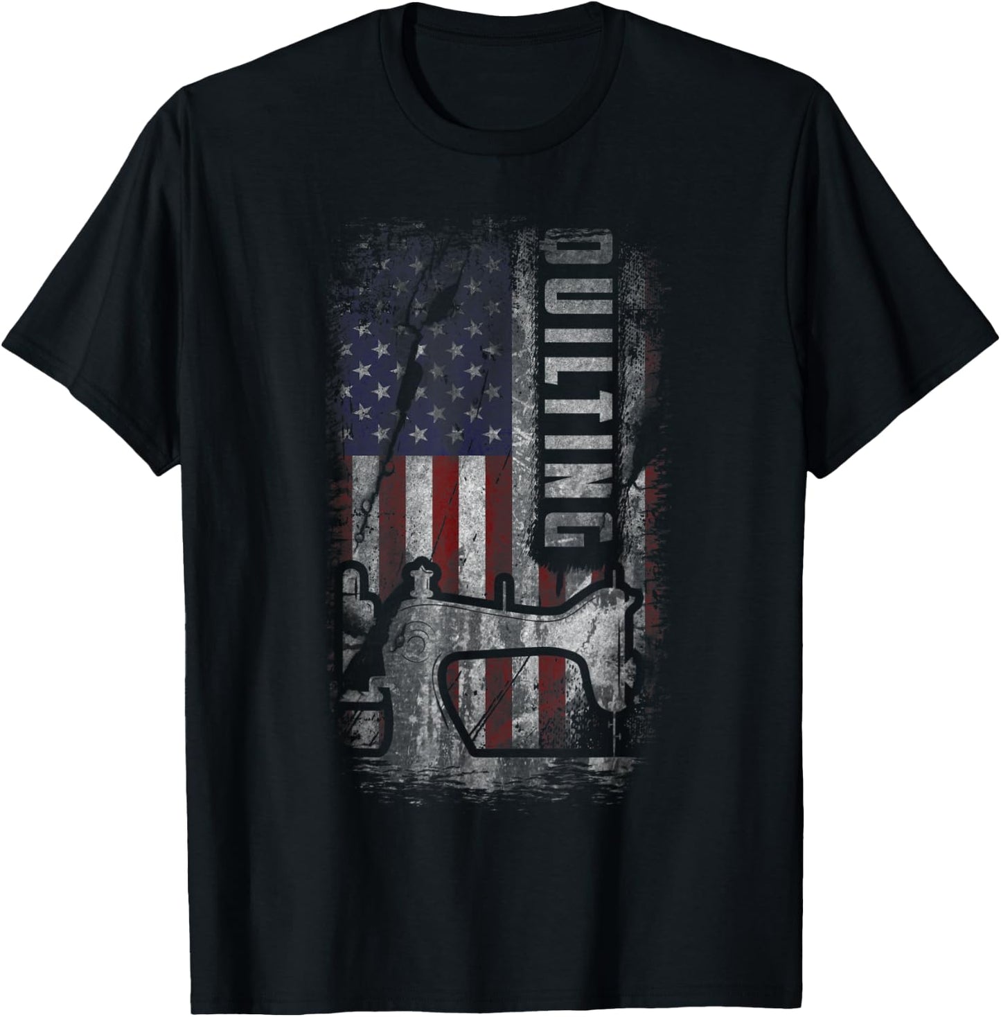 American Quilting Patriot Grunge USA Flag Quilt Gift T-Shirt - T-Shirt | Black