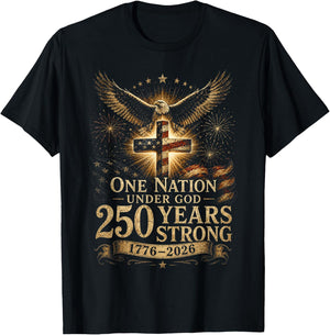 One Nation Under God 250 Years 250 Anniversary USA 4th July T-Shirt - T-Shirt | Black