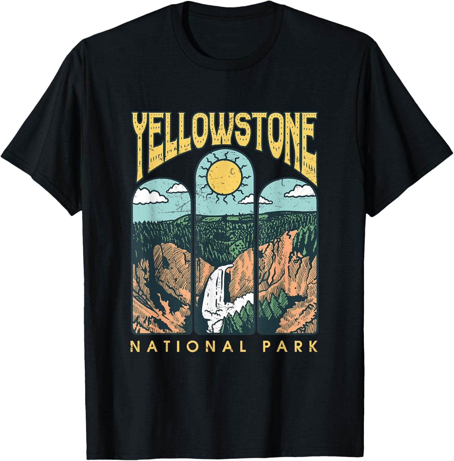 Vintage Yellowstone National Park Hiking Camping Travel T-Shirt - T-Shirt | Black