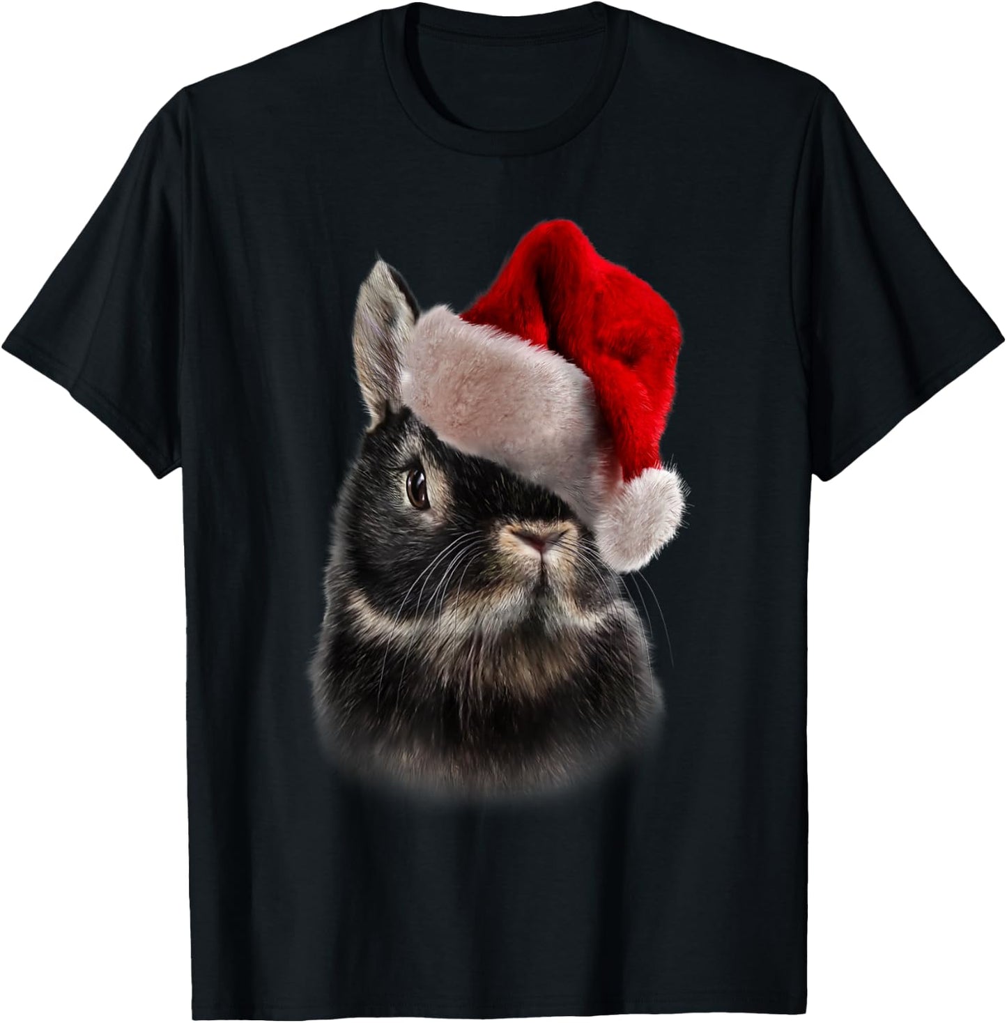 Netherland Dwarf Rabbit, Christmas Santa Hat, Bunny T-Shirt - T-Shirt | Black