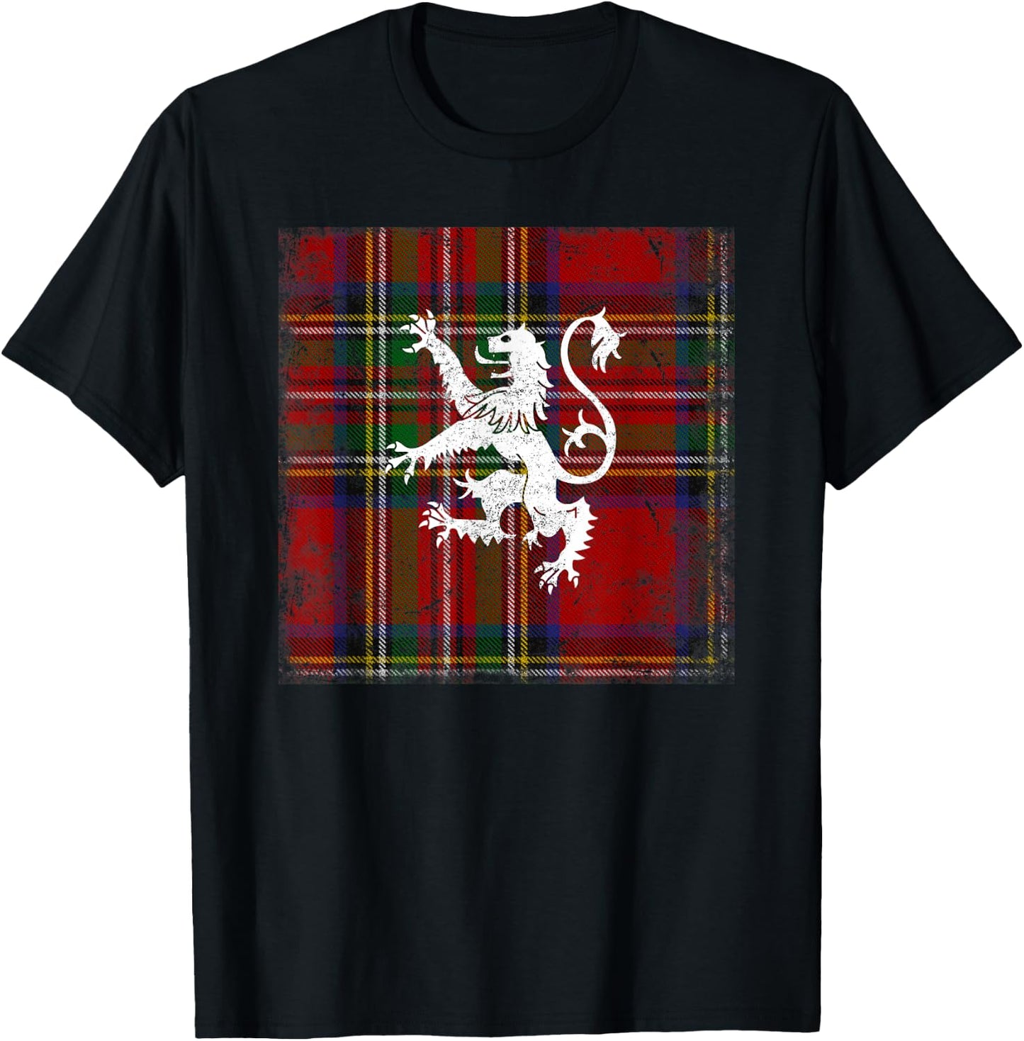 Scottish Tartan Red Plaid Scotland Lion Royal Stewart Clan T-Shirt - T-Shirt | Black