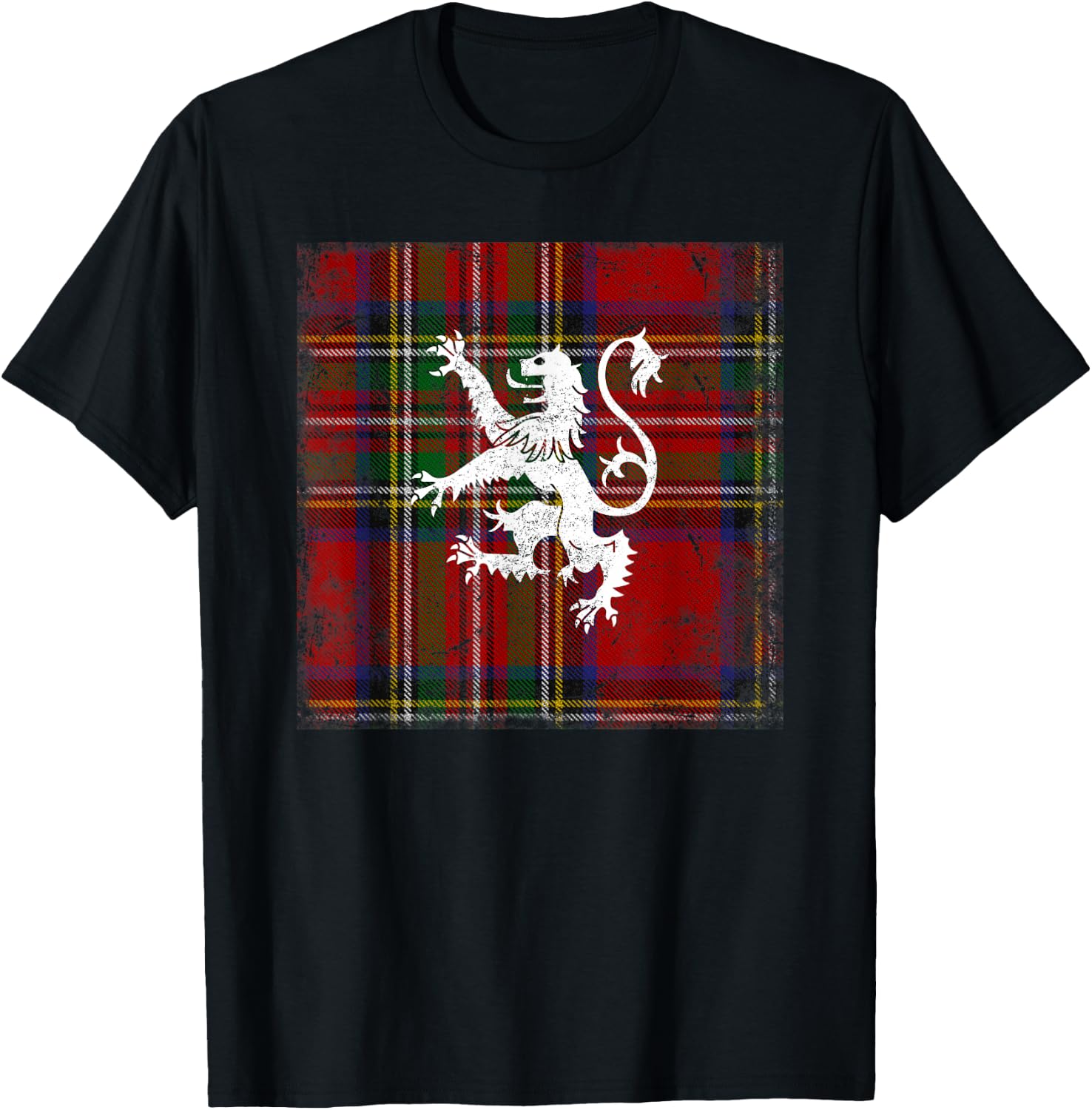 Scottish Tartan Red Plaid Scotland Lion Royal Stewart Clan T-Shirt - T-Shirt | Black