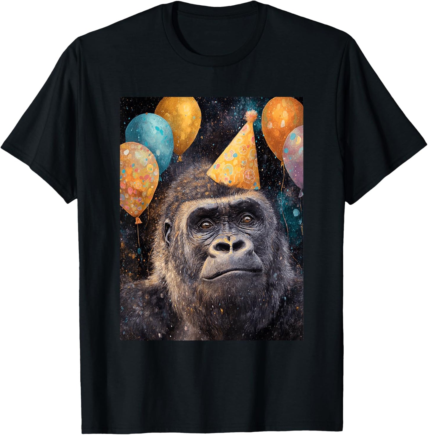 Gorilla Birthday Party Animal Themed in Space T-Shirt - T-Shirt | Black