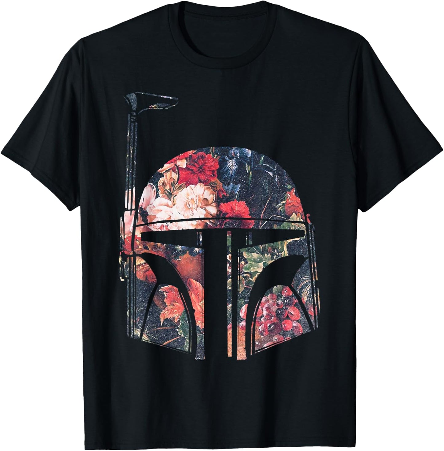 Star Wars Boba Fett Floral Print Helmet Graphic T-Shirt - T-Shirt | Black