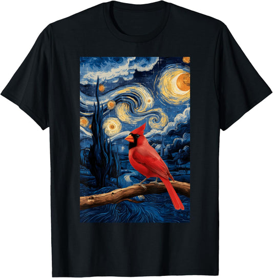 Cute Starry Red Cardinal Night For Bird Lovers T-Shirt - T-Shirt | Black