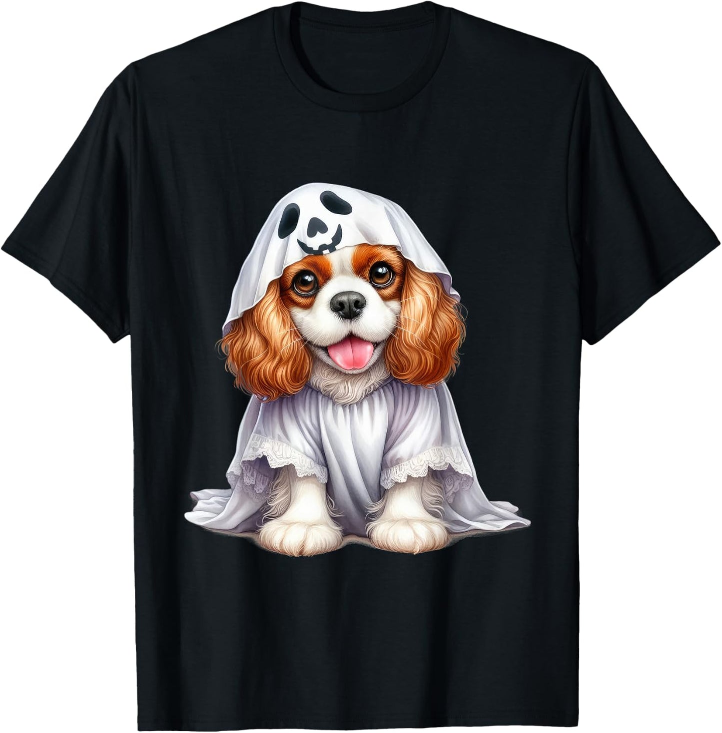 Funny Ghost Cavalier King Charles Spaniel Dog Lover T-Shirt - T-Shirt | Black