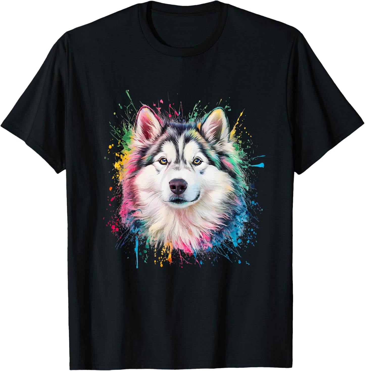Men Woman Colorful Watercolor Alaskan Malamute T-Shirt - T-Shirt | Black